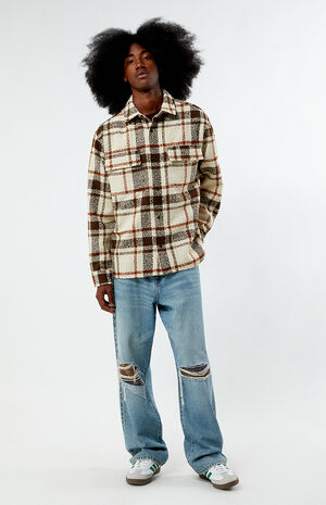 Cream Oversized Wooly Flannel Shirt image number 4
