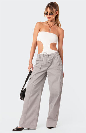 Vivie Ribbed Cut Out Bodysuit image number 2