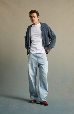 Light Indigo Embossed Track Extreme Baggy Jeans image number 5