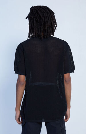 Black Open Mesh Knit Shirt image number 4