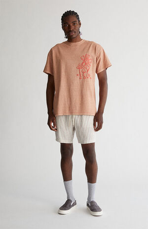 Cream Striped Cotton Shorts image number 6