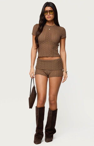 Rye Sheer Textured Fold Over Shorts image number 5