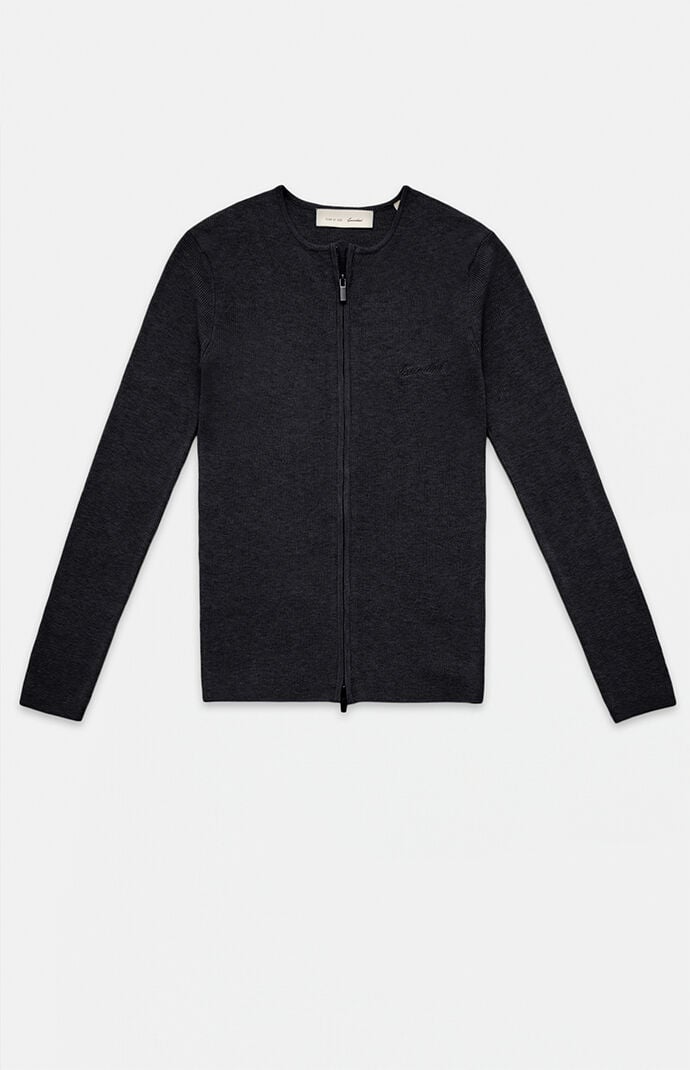 Fear of God Women's Vintage Black Signature Ribbed Knit Long Sleeve Zip Up Top Fear of God Women's Vintage Black Signature Ribbed Knit Long Sleeve Zip Up Top