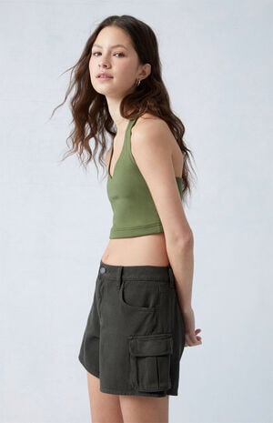 Green Mid Rise Cargo Shorts image number 2