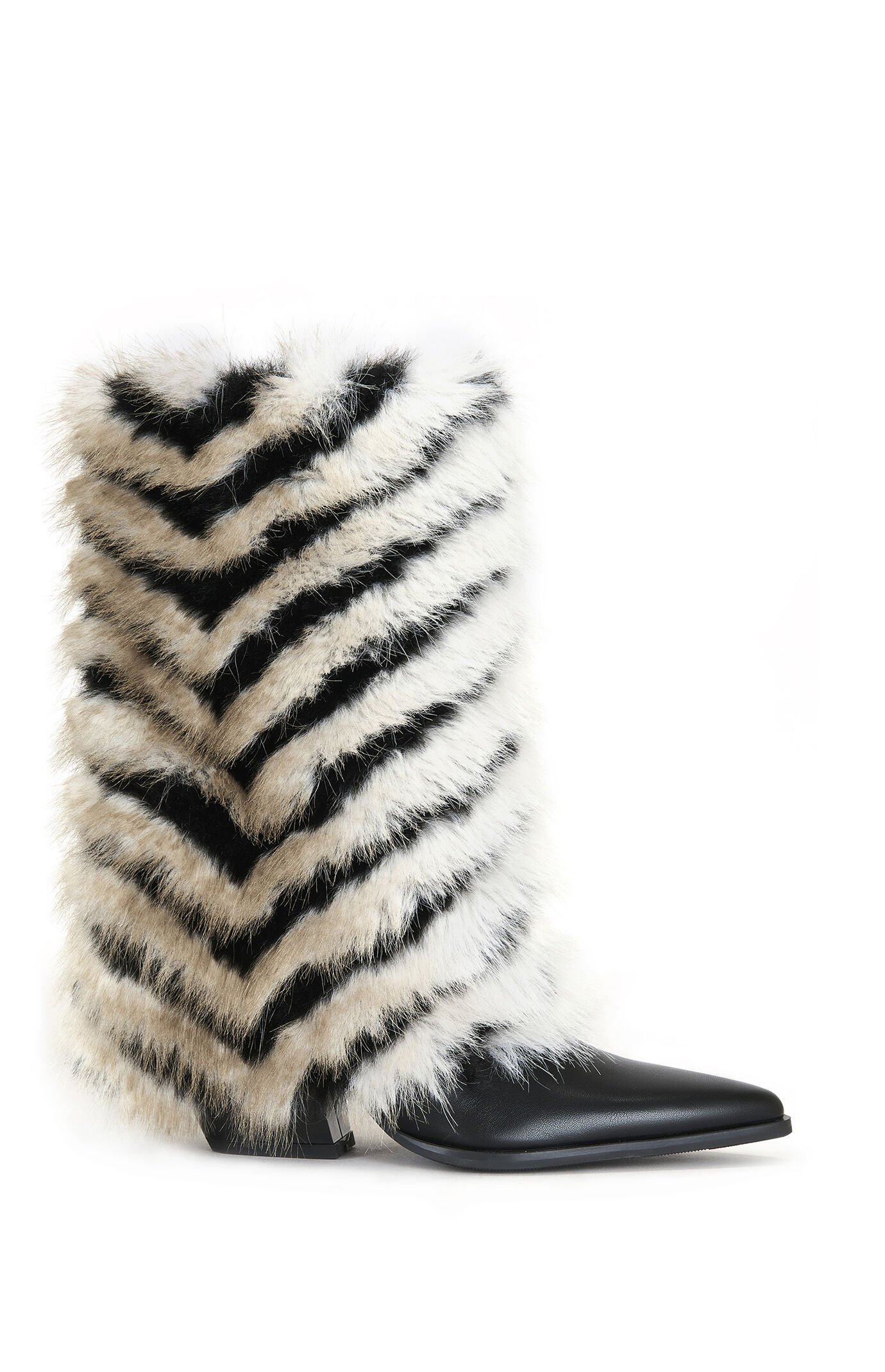 AZALEA WANG Women's Jonette Black Multi Faux Fur Booties