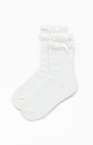 Ribbed Ruffle Bow Crew Socks image number 1