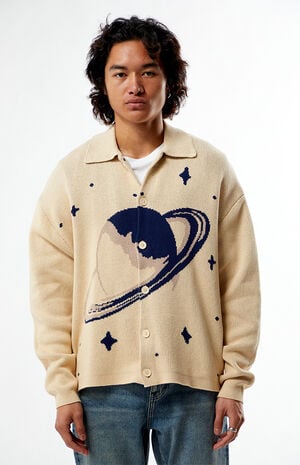 Cream Space Button Up Polo Cardigan