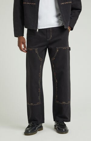 Black Embellished Baggy Carpenter Jeans