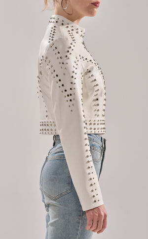 Silvina White Butter Faux Leather Moto Jacket image number 3