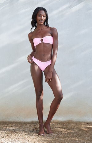 Pink Ribbed V Cheeky Bikini Bottom image number 1