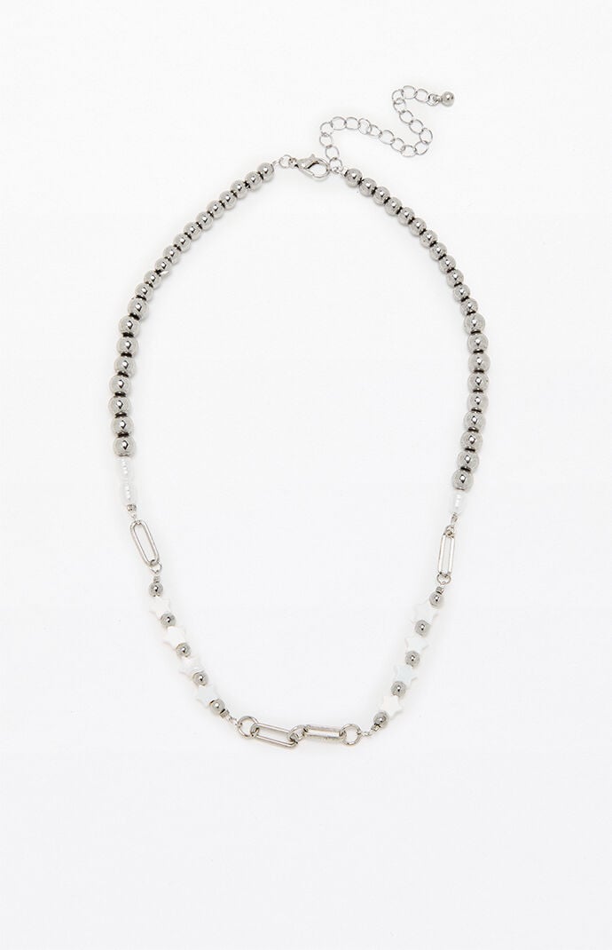 LA Hearts Silver Star Beaded Layered Necklace