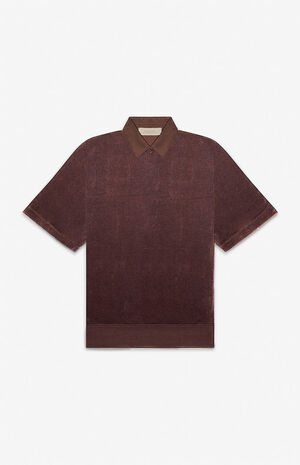 Essentials Plum Terry Cloth Short Sleeve Polo Shirt image number 2