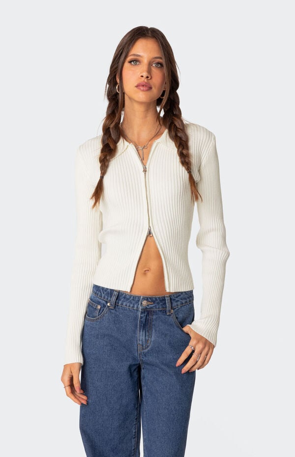 Edikted Cora Knitted Zip Up Cardigan PacSun