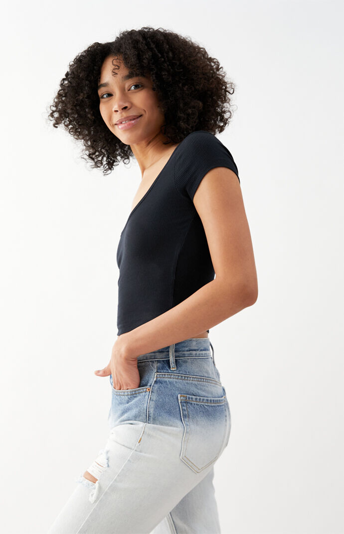 Jade Ribbed Scoop T-Shirt