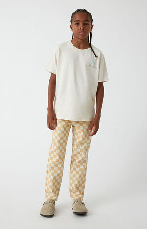 Brown Checkerboard Straight Leg Jeans image number 1