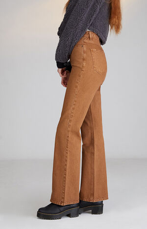 Brown High Waisted Bootcut Jeans image number 3
