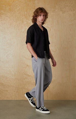 Black Pointelle Oversized Camp Shirt image number 4