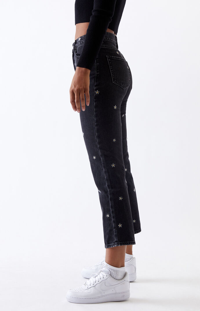 Black Daisies High Rise Straight Leg Jeans
