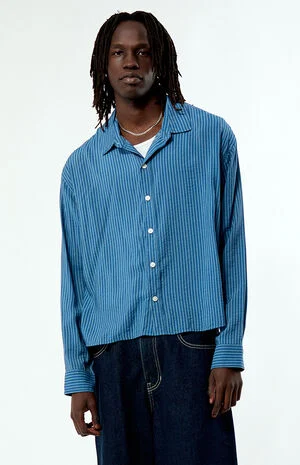 Blue Striped Boxy Long Sleeve Shirt image number 1