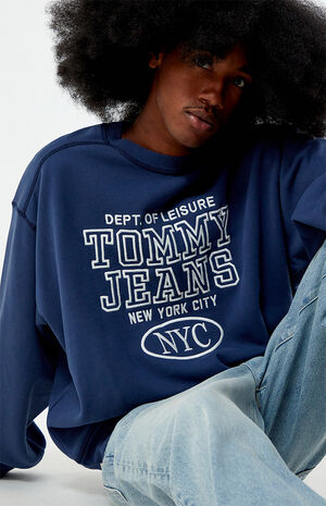 Boxy Washed Preppy Embroidered Crew Neck Sweatshirt image number 2