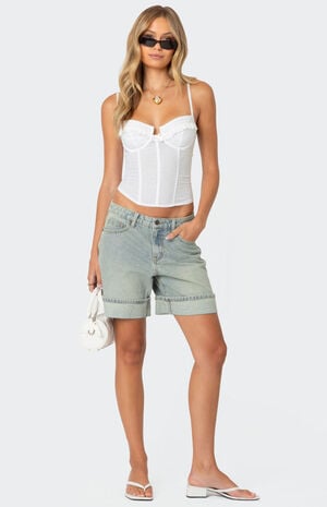 Cuffed Washed Denim Bermuda Shorts image number 1