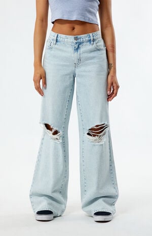 PacSun Eco Light Indigo Ripped Parker Extreme Baggy Jeans | PacSun