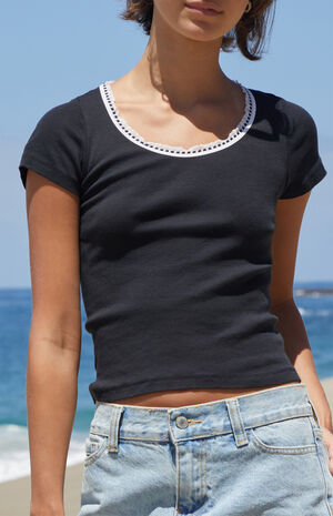 Black Wallace Lace Short Sleeve Top image number 2