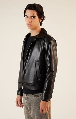 Black Faux Leather Oversized Jacket image number 2