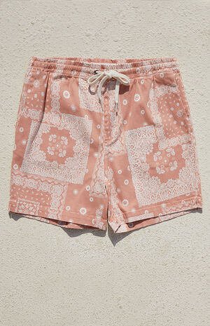 Coral Patchwork Twill Volley Shorts image number 1