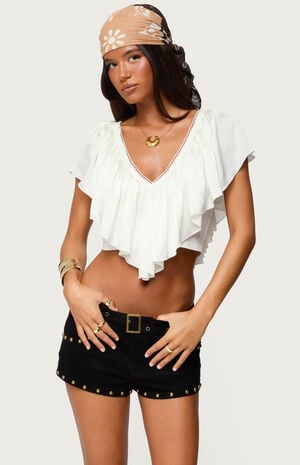 Deena Ruffled V Neck Top image number 1