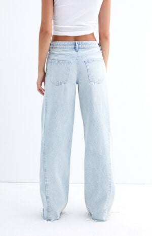 Casey Light Indigo Raw Cut Low Rise Baggy Jeans image number 4