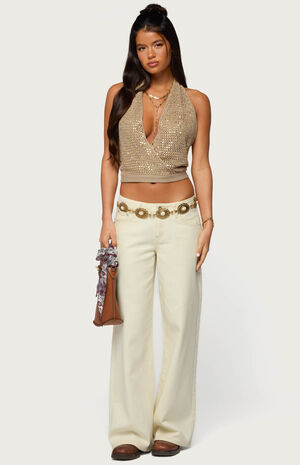 Sequin Crochet Backless Halter Top image number 5