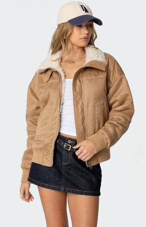 Faux Suede Bomber Jacket