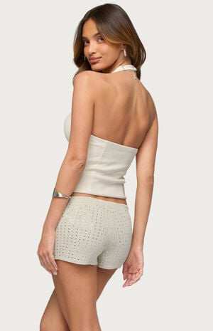 Loxley Stretchy Woven Plunge Halter Top image number 3