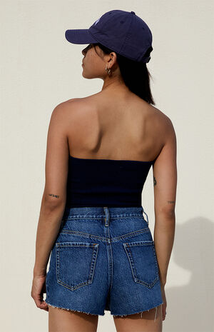 Dark Blue Vintage High Waisted Denim Shorts image number 4