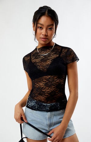 Lace Tie Back Short Sleeve Top