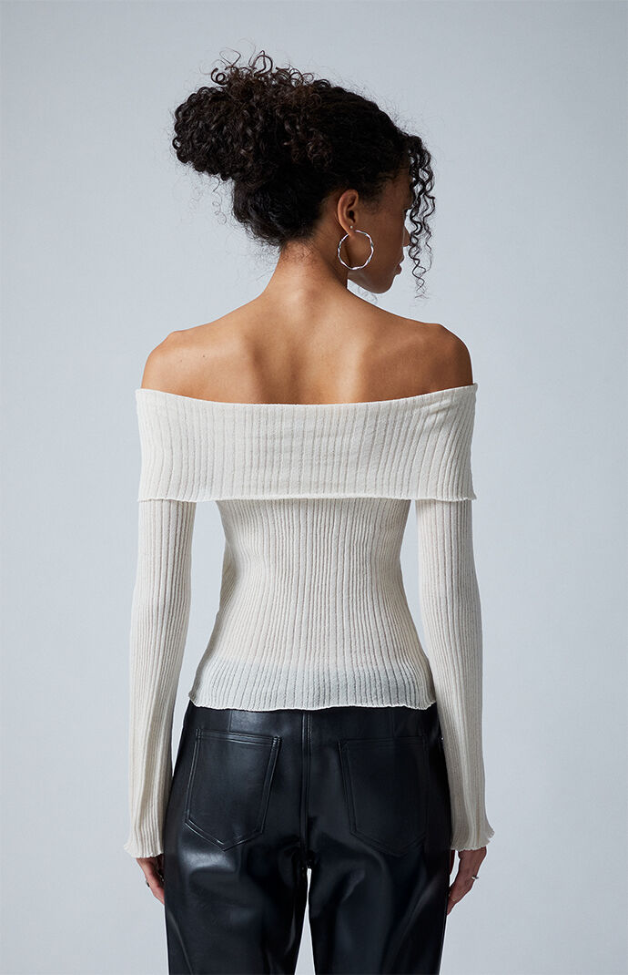 Third Charm Blake Sheer Off-The-Shoulder Sweater