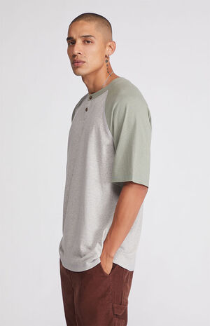 Green & Gray Boxy Raglan Henley T-Shirt image number 2
