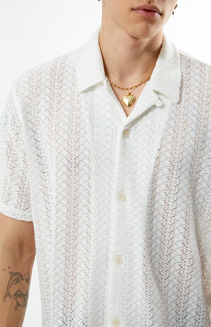 White Lance Swirl Knit Oversized Camp Shirt image number 2