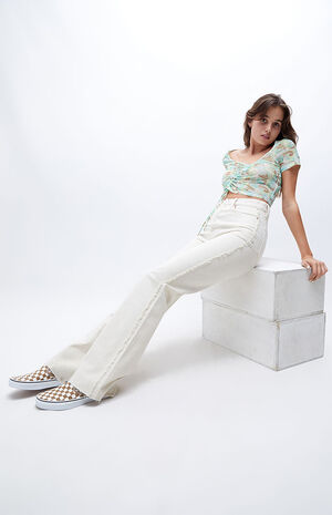 Eco Beige High Waisted Bootcut Jeans image number 4