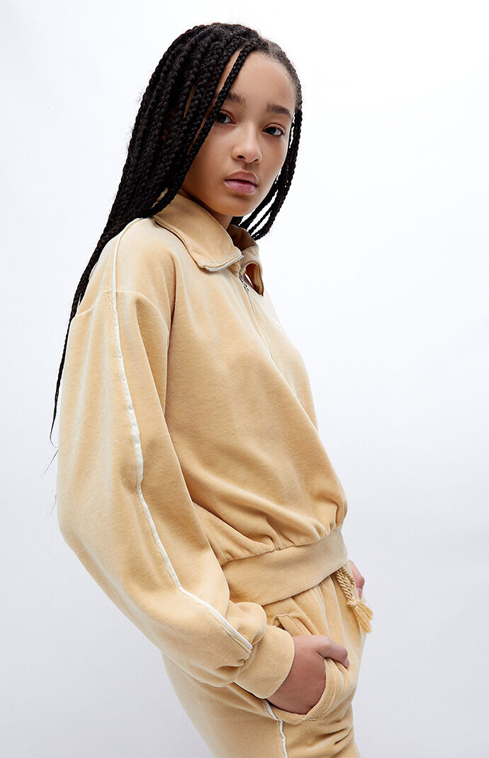Champion Velour Satin Trim Half Zip Sweatshirt PacSun