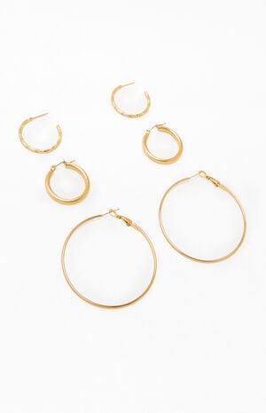 3 Pack Gold Hoop Earrings image number 3