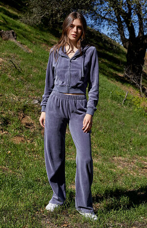 Dark Gray Velour Full Zip Hoodie image number 4