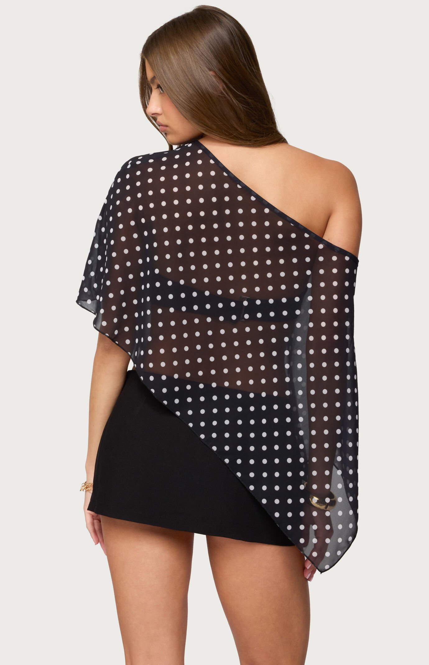 Edikted Sheer Chiffon Asymmetric Polka Dot Poncho