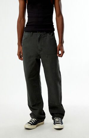 568 Dark Green Loose Straight Double Knee Carpenter Jeans image number 1