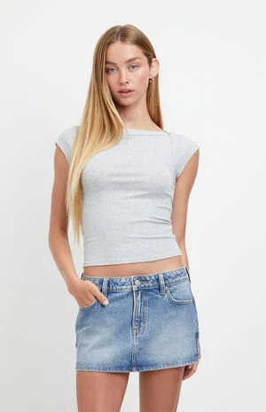 Piper Stretch Medium Blue Jean Micro Mini Skirt image number 1