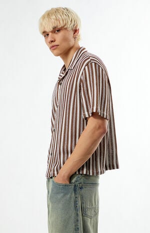 Brown Striped Whirl Weave Camp Shirt image number 3