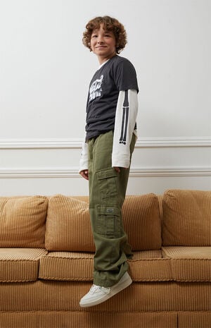 Olive Low Rise Puddle Pants