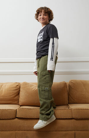 Olive Low Rise Puddle Pants image number 1
