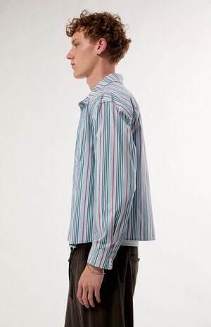 Blue Striped Noto Long Sleeve Cropped Shirt image number 3